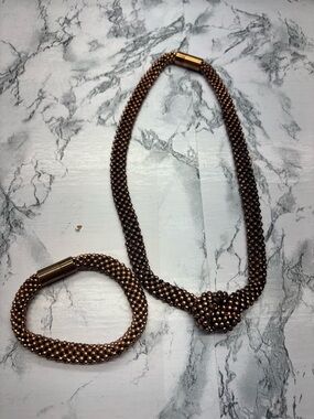 Copper-Tone Beaded Knot Necklace and Bracelet Set